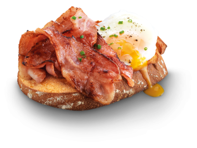 Streaky Bacon with runny egg on toast