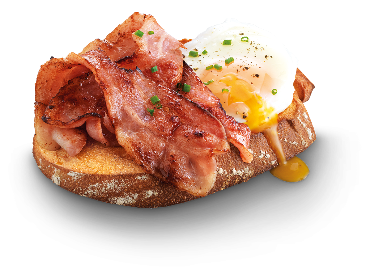 Streaky Bacon with runny egg on toast