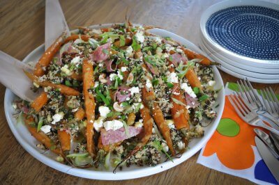 quinoa salad with roast carrots and salami