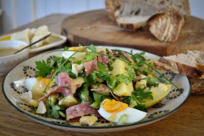 Egg and potato salad with dutch salami