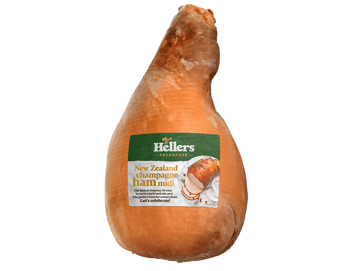 Hellers New Zealand champagne ham midi in packaging