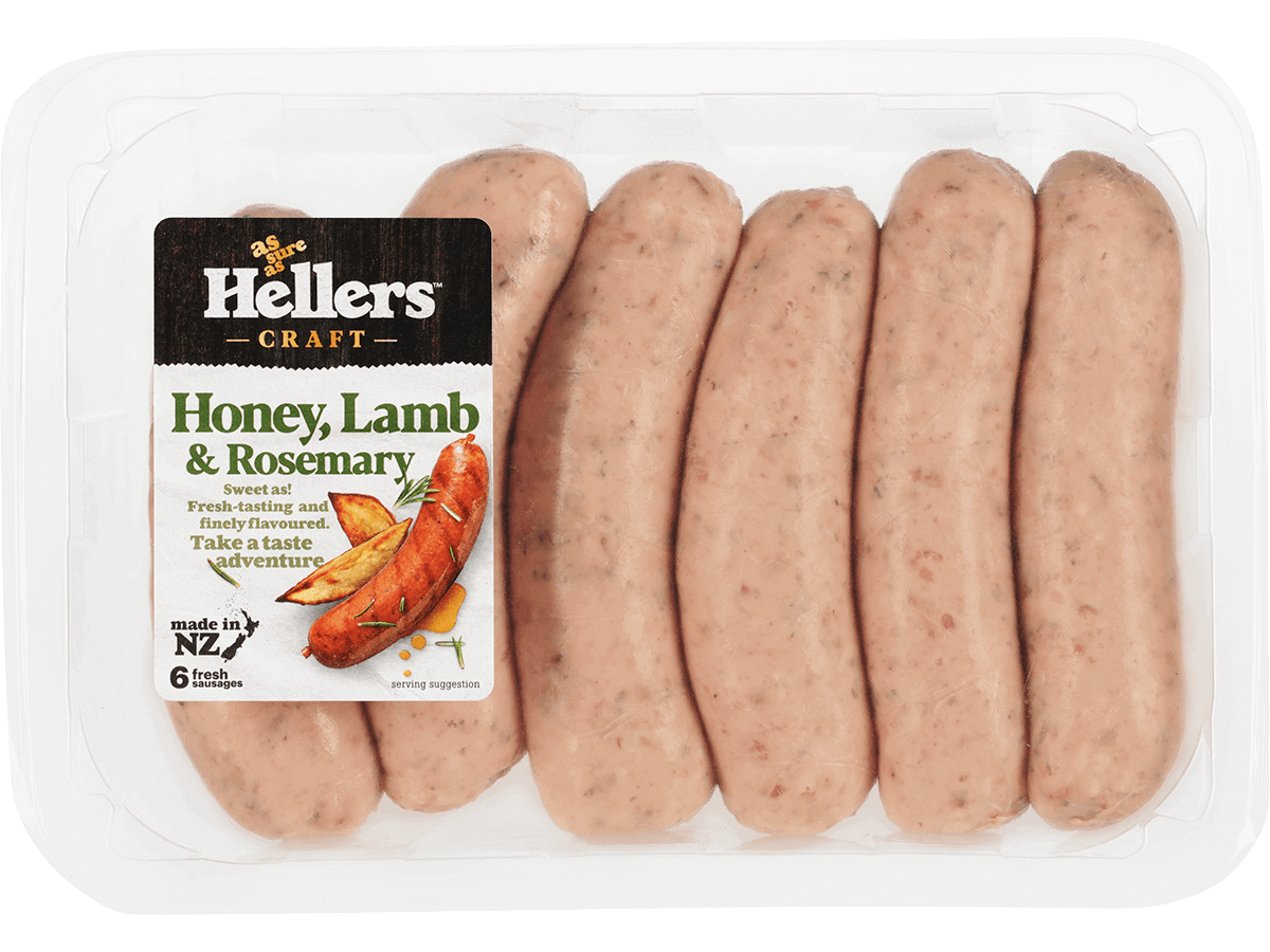 hellers fresh sausages honey lamb and rosemary