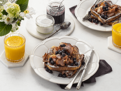 French Toast with Streaky Bacon and Blueberry Maple Syrup