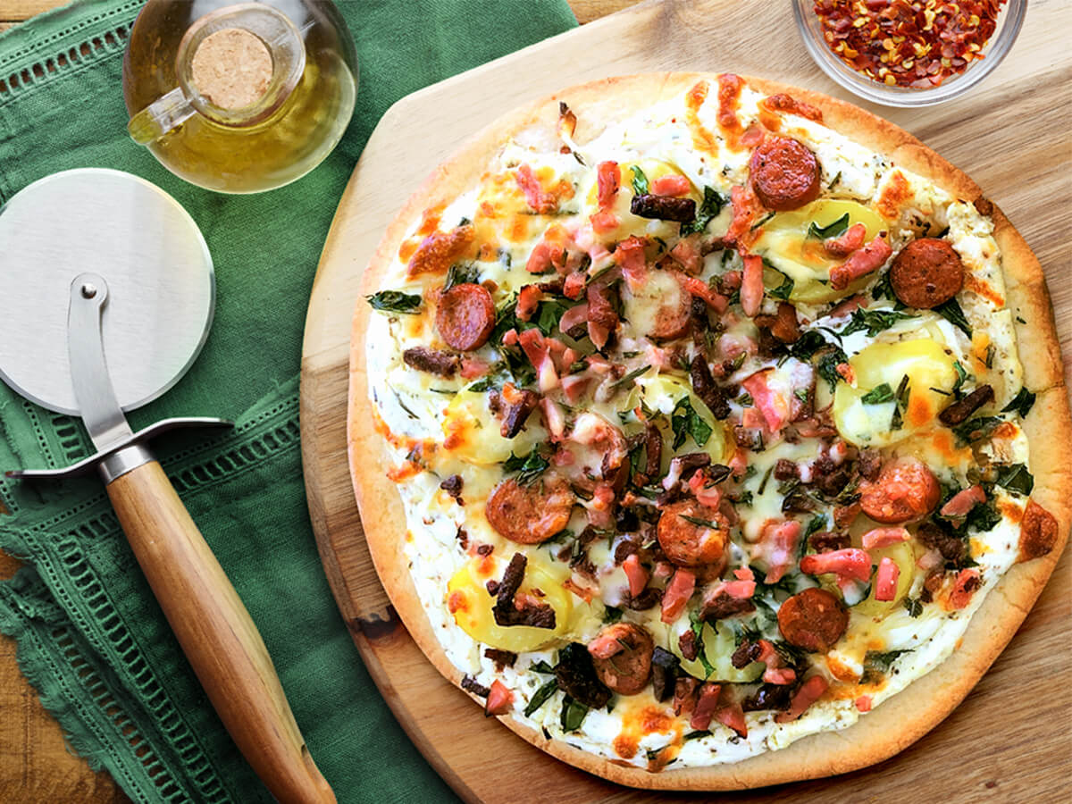 Chorizo Recipe: Meatlovers Pizza with Creamy Sauce and Potato